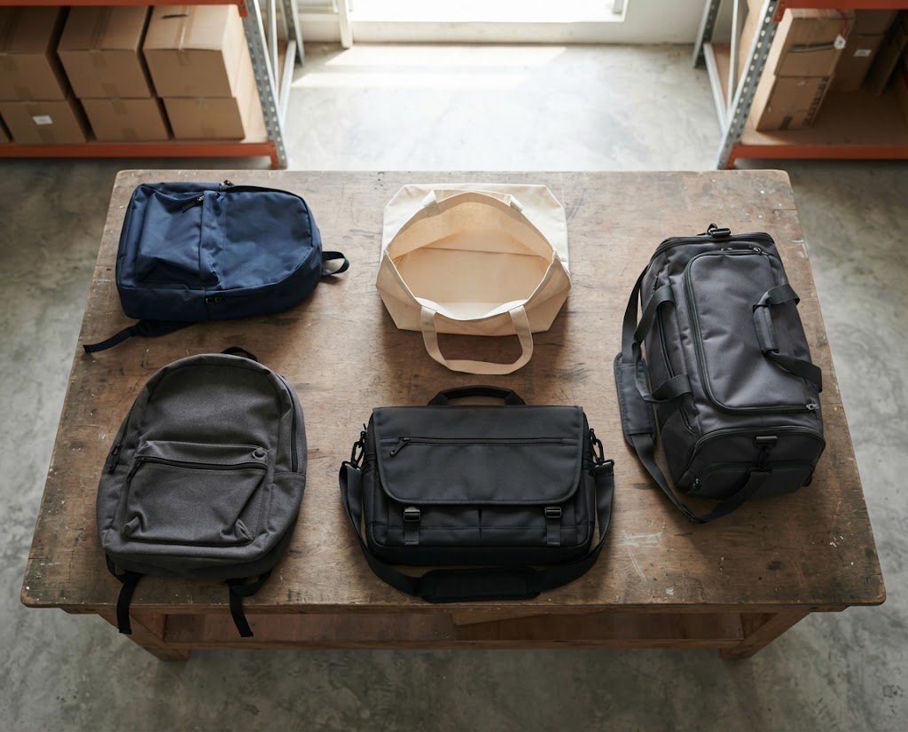 Wholesale bags on a warehouse table