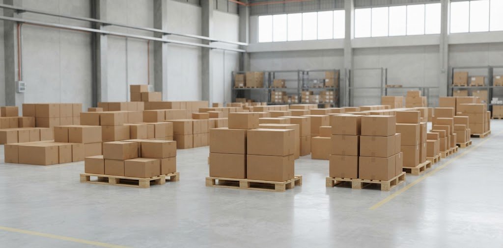 Cartons staged for despatch in the warehouse